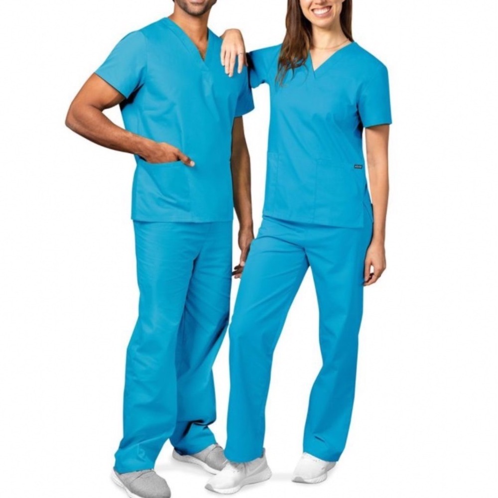 Adar Universal NWOT Unisex Scrub Set L Submarine Blue Drawstring V-Neck‎ Medical